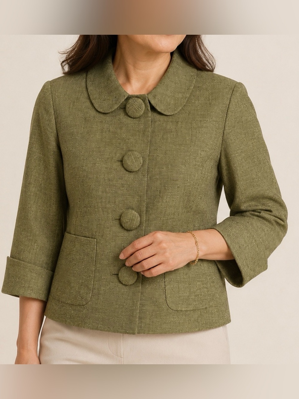 Kasper Petite Linen Cotton Olive Green Blazer Jacket NWT Size 2P